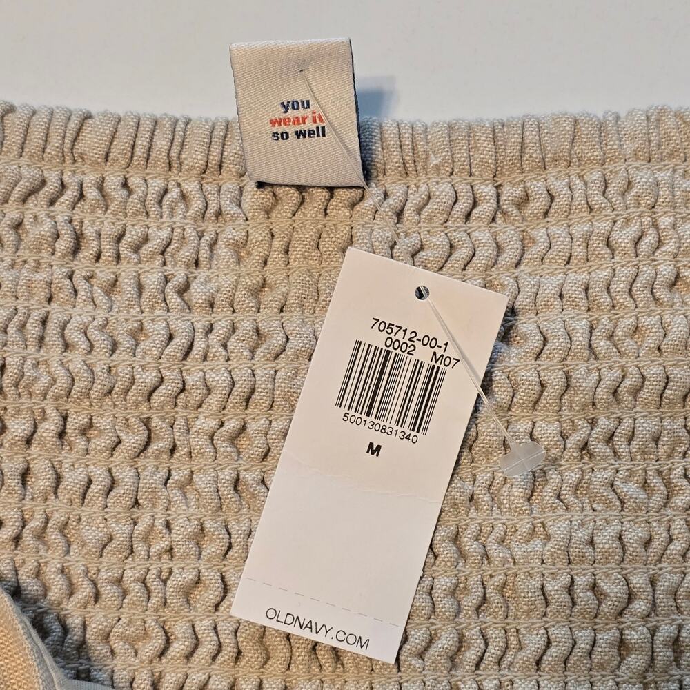 Old Navy Mini Dress Womens Size Medium Beige Linen Blend Smocked Cottagecore NWT - Picture 5 of 11